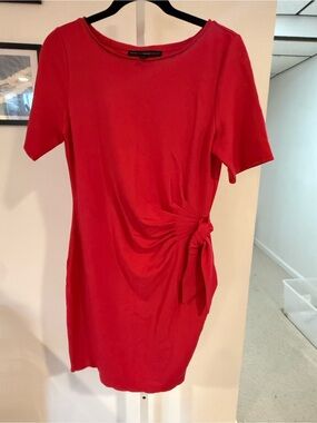 White House Black Market Red Short-Sleeve Tie Detail Mini Dress